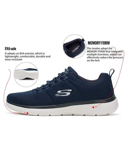 Skechers أحذية رياضية كاجوال للرجال بنعل إيفا، خفيفة الوزن ومريحة، مناسبة للارتداء اليومي والسفر، باللون الأزرق الداكن