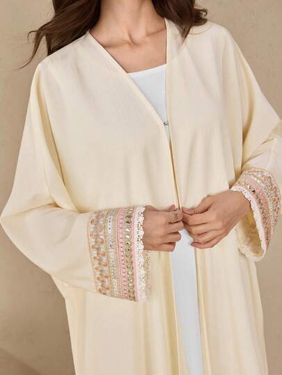 Graceveil رمضان عباءة أنيقة للنساء بأكمام طويلة وتصميم من الدانتيل والحزام