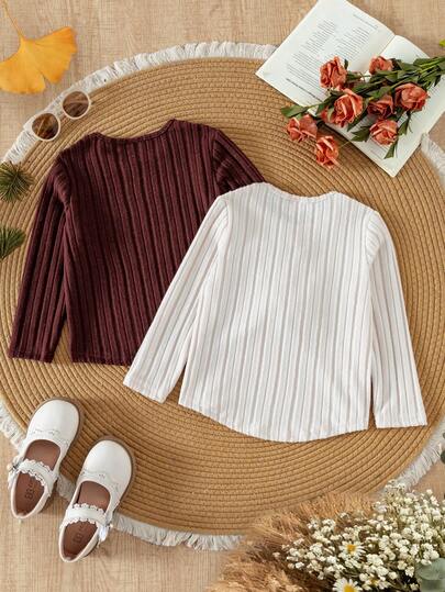 SHEIN قميص تي شيرت بأكمام طويلة وياقة دائرية بلون أحادي فضفاض وعادي للفتيات، مريح وأنيق، مناسب للسفر والربيع/الخريف