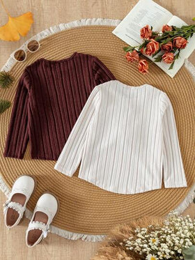 SHEIN قميص تي شيرت بأكمام طويلة وياقة دائرية بلون أحادي فضفاض وعادي للفتيات، مريح وأنيق، مناسب للسفر والربيع/الخريف