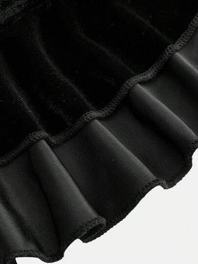 SHEIN فستان ماكسي طويل من الأقمشة المحبوكة ذو لون أحادي، بياقة دائرية وأكمام طويلة وحاشية كشكشة غير منتظمة الذيل، مناسب للحفلات والمنزل والخروج والمدرسة والتجمعات، مناسب للفتيات المراهقات