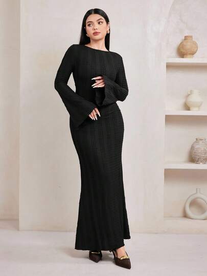 Veilorie فستان أنيق متواضع بأكمام واسعة من الجاكار للنساء