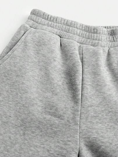 SHEIN بنطلون رياضي مريح للبنات المراهقات بلون أحادي مع قلنسوة، طقم ملابس رياضية فضفاضة للحفلات والشارع