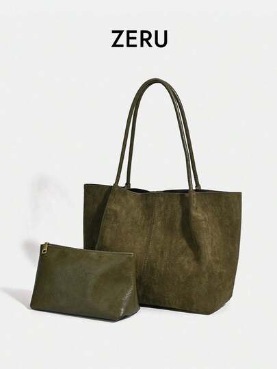 حقيبة كبيرة السعة ذات طراز عتيق من الجلد المدبوغ، حقيبة كاجوال للتنقل على الكتف، موديل جديد لخريف/شتاء 2026