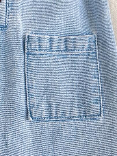 SHEIN Vintaside Kids جمبسوت صيفية كاجوال يومية للأطفال الصبيان بطراز كلاسيكي جامعي، بأزرار أمامية نصفية، جيوب قصاصات، بدون أكمام، فضفاضة
