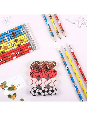 6/10/30 قلم رصاص خشبي بموضوع رياضي، قلم رصاص 2B، مثالي كهدايا لحفلات أعياد الميلاد الرياضية، لوازم مدرسية ومكتبية وأدوات كتابة وتحرير