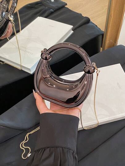 حقيبة يد صغيرة جديدة من الأكريليك، حقيبة كلاتش موضة، حقيبة مسائية بشكل هلال القمر مع حزام قابل للفصل