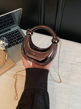حقيبة يد صغيرة جديدة من الأكريليك، حقيبة كلاتش موضة، حقيبة مسائية بشكل هلال القمر مع حزام قابل للفصل
