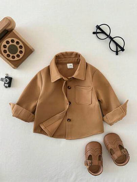 SHEIN 3 قطع/مجموعة قمصان كاجوال للأولاد الرضع بياقة منحرفة وأزرار أمامية وجيب على الصدر وأكمام طويلة