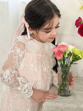 LMoss Kids فستان كاجوال مناسب للفتيات، من القماش الشيفون ذو لون أحادي مع ياقة منتفخة