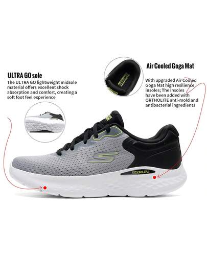 Skechers أحذية الجري الخفيفة للرجال GO RUN LITE، أحذية تدريب منخفضة القمة للتنقل اليومي والارتداء اليومي والسفر الخارجي، 220898-GYBK