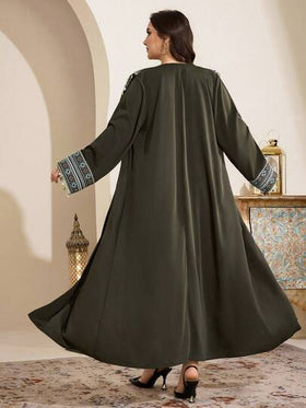 Al Najma رمضان عباية طويلة الأكمام مطبوعة بطراز كلاسيكي لحجم كبير للنساء