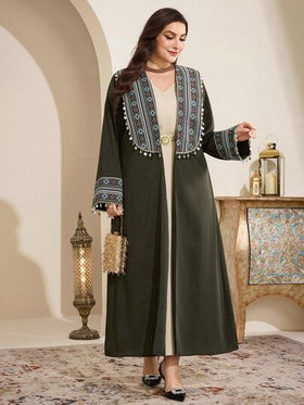 Al Najma رمضان عباية طويلة الأكمام مطبوعة بطراز كلاسيكي لحجم كبير للنساء