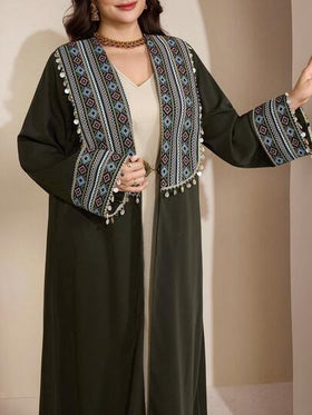 Al Najma رمضان عباية طويلة الأكمام مطبوعة بطراز كلاسيكي لحجم كبير للنساء