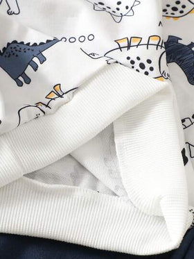 SHEIN Playful Pals مجموعة ملابس علوية بياقة مستديرة بطبعة ديناصور وبنطلون أخضر سادة للأطفال الصبيان، مناسبة للعب في الخارج والملابس الكاجوال والرياضية، للربيع والخريف