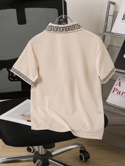 SHEIN Vacaura قميص بولو بطبعة الحصان مناسب للأولاد المراهقين، ربع زر، مناسب للارتداء اليومي والتنقل