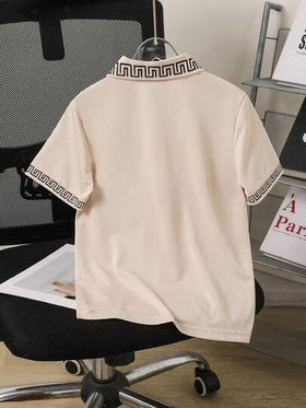 SHEIN Vacaura قميص بولو بطبعة الحصان مناسب للأولاد المراهقين، ربع زر، مناسب للارتداء اليومي والتنقل