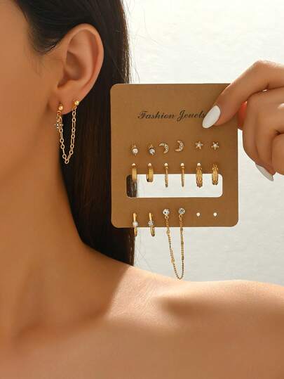 8 أزواج من أقراط الأذن ذات الدبابيس المصنوعة من سبيكة الزنك والزركونيا، بطراز أوروبي وأمريكي، أقراط صغيرة مناسبة للاستخدام اليومي