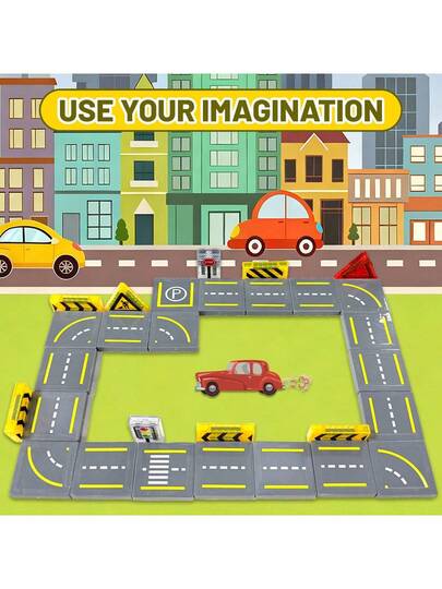 طقم طريق مغناطيسي مع طقم سيارة، كتل بناء مغناطيسية للأطفال، ألعاب بناء حسية للأطفال في مرحلة ما قبل المدرسة، ألوان عشوائية للأطفال من عمر 3 سنوات فما فوق