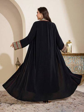 Al Najma رمضان عباية أنيقة طويلة الأكمام مزينة بشريط للنساء ذوات الحجم الكبير