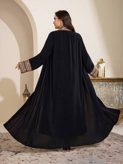 Al Najma رمضان عباية أنيقة طويلة الأكمام مزينة بشريط للنساء ذوات الحجم الكبير