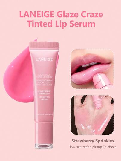 Laneige سيروم شفاه ملون 12 جرام، فرشاة سيليكون بشكل دونات، مرطب وشفاف، منتفخ ومغذي، له تأثير شفاف كالزجاج بدرجة لون خفيفة، تشطيب مكياج كوري