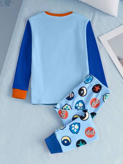 SHEIN | PAW Patrol بدلة بيجاما بتصميم طباعة كلب كرتوني للأولاد، ملابس علوية بأكمام طويلة وبنطال ملائم، مناسبة للخريف والشتاء