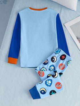 SHEIN | PAW Patrol بدلة بيجاما بتصميم طباعة كلب كرتوني للأولاد، ملابس علوية بأكمام طويلة وبنطال ملائم، مناسبة للخريف والشتاء
