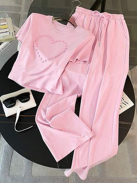 SHEIN طقم تيشرت رقبة دائرية بتصميم قلب، هدية للأصدقاء