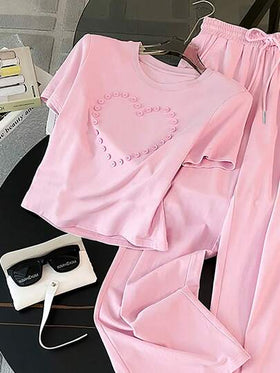 SHEIN طقم تيشرت رقبة دائرية بتصميم قلب، هدية للأصدقاء