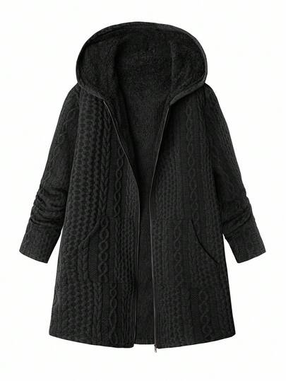 SHEIN Clasi معطف شتوي مريح مبطن حراريًا مع جيوب وسحاب للنساء