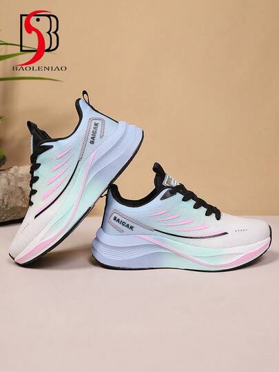 أحذية رياضية خفيفة الوزن وعصرية للنساء - مريحة، مانعة للانزلاق، قابلة للتنفس. أحذية جري ماصة للصدمات، أحذية تنس بأربطة، أحذية خفيفة الوزن قابلة للتنفس ذات ألوان ناعمة، تصميم بألوان متدرجة، نعل أسفل منخفض، مناسبة للارتداء طوال اليوم