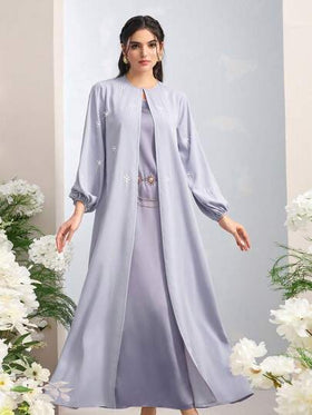 Al Najma رمضان عباءة نسائية أنيقة بأكمام فانوس فضفاضة مزينة بخرز مصنوع