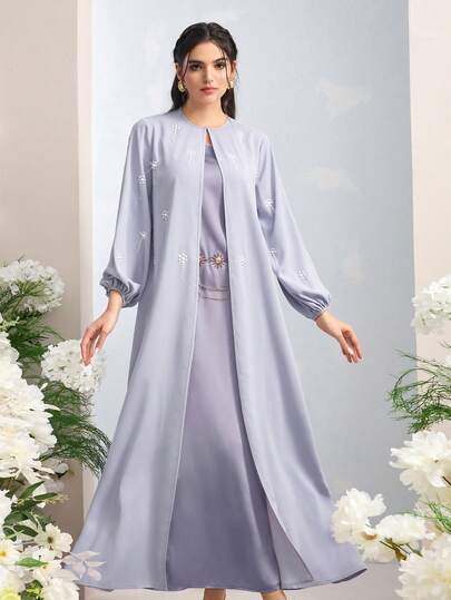 Al Najma رمضان عباءة نسائية أنيقة بأكمام فانوس فضفاضة مزينة بخرز مصنوع