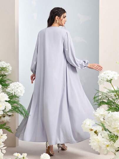 Al Najma رمضان عباءة نسائية أنيقة بأكمام فانوس فضفاضة مزينة بخرز مصنوع