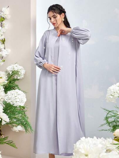 Al Najma رمضان عباءة نسائية أنيقة بأكمام فانوس فضفاضة مزينة بخرز مصنوع