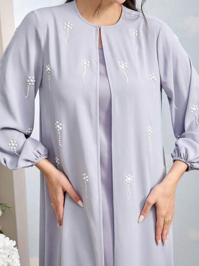 Al Najma رمضان عباءة نسائية أنيقة بأكمام فانوس فضفاضة مزينة بخرز مصنوع