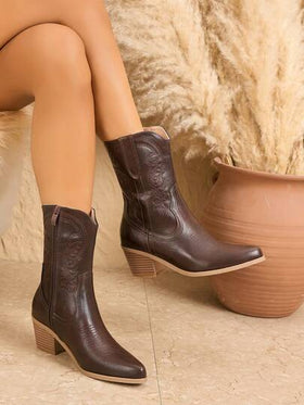 Daringsoles بوت كاجوال نسائية متوسطة الطول مزينة بالتطريز مع سحاب جانبي، متعددة الاستخدامات للارتداء اليومي، مناسبة للخريف والشتاء