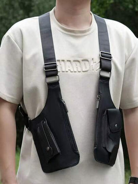حقيبة خصر جلد PU كاجوال للرجال، حقيبة صدر رجالية متعددة الاستخدامات بطراز ملابس الشارع الوظيفية