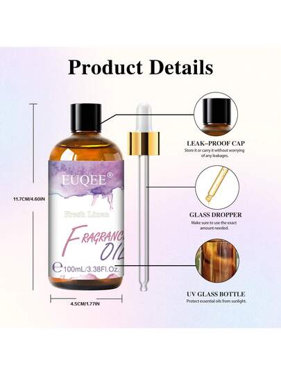 زيوت عطرية برائحة الكتان الطازج 10/30/100مل، EUQEE 1 قطعة زيوت كتان طازجة لموزع الأعواد والمرطبات DIY للشموع والصابون، زيوت أساسية فاخرة للعطور المنزلية، رذاذ الغرف، العناية المرطبة للبشرة، عطر السيارة، هدايا عيد الميلاد/ العطلات/ عيد الميلاد