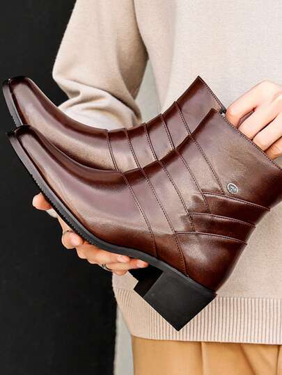 بوت رجالية عالية الكاحل، بوت كعب منحدر، بوت بطراز بريطاني قديم، مناسبة للحفلات والرقص والمناسبات