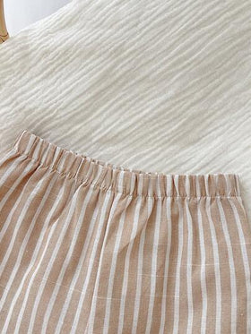 Cozy Pixies مجموعة ملابس علوية هينلي بأكمام قصيرة وياقة مستديرة مع جيب وبنطال مخطط للأطفال الصبيان، 2 قطعة