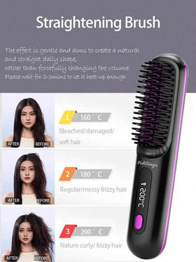 PinkSings فرشاة تمليس الشعر اللاسلكية مع شاشة LCD، درجة حرارة قابلة للتعديل، مكواة شعر صغيرة محمولة، ضروريات السفر، فرشاة ساخنة سالبة الأيونات، أداة تصفيف شعر للنساء، مقاومة للحروق، طبقة سيراميكية