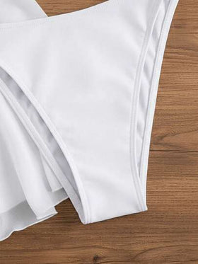 4 قطع مجموعة بكيني بلون أحادي مع غطاء شفاف، مناسبة للعطلات والحفلات الشاطئية، وأيضًا مثالية لرأس السنة وعيد الحب، تفوح منها رائحة الأناقة والطليعية، خيار مثالي للنساء العصريات في الربيع/الصيف باللون الأبيض