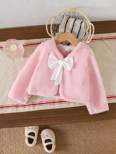 Elladie kids كارديجان طويل الأكمام فضفاض أبيض للفتيات الصغيرات مع فيونكة، ملابس خارجية شتوية أنيقة وأنيقة للأطفال، فستان وردي فاخر للفتيات الصغيرات مع كارديجان، فستان وردي للفتيات الصغيرات مع جاكيت، طقم جاكيت وتنورة للأطفال