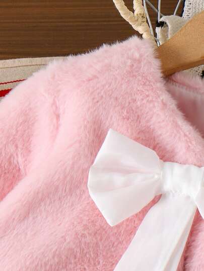 Elladie kids كارديجان طويل الأكمام فضفاض أبيض للفتيات الصغيرات مع فيونكة، ملابس خارجية شتوية أنيقة وأنيقة للأطفال، فستان وردي فاخر للفتيات الصغيرات مع كارديجان، فستان وردي للفتيات الصغيرات مع جاكيت، طقم جاكيت وتنورة للأطفال