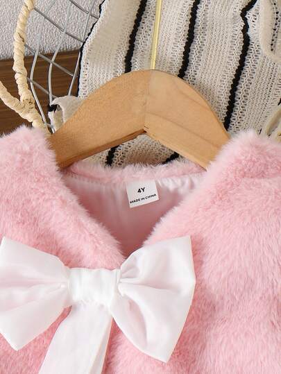 Elladie kids كارديجان طويل الأكمام فضفاض أبيض للفتيات الصغيرات مع فيونكة، ملابس خارجية شتوية أنيقة وأنيقة للأطفال، فستان وردي فاخر للفتيات الصغيرات مع كارديجان، فستان وردي للفتيات الصغيرات مع جاكيت، طقم جاكيت وتنورة للأطفال