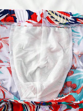 Manfinity Swimmode سروال سباحة رجالي بخصر مربوط بسحاب مطبوع بالزهور