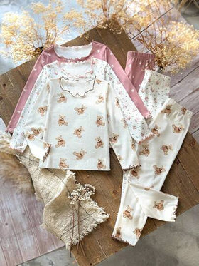 Emery Rose Kids 6 قطع/مجموعة بيجامة للفتيات المراهقات تتكون من تي شيرت كاجوال مطبوع بالزهور والدببة وبنطلون رياضي