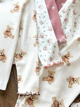 Emery Rose Kids 6 قطع/مجموعة بيجامة للفتيات المراهقات تتكون من تي شيرت كاجوال مطبوع بالزهور والدببة وبنطلون رياضي